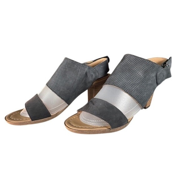 Sophia Milano Gray Perforated Slingback Block Heel Sandals Made in Italy - 9 - Picture 3 of 11